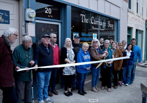 Pat Banks and Betsy Taylor cut the ribbon celebrating Kentucky Riverkeeper’s (along with LIKEN) membership into the Winchester-Clark County Chamber of Commerce.