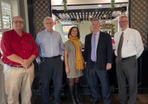 Pictured L to R; former Mayor and radio conasuer Ed Burtner, Hays McMakin, President WWKY, Herb Triplett; Account Rep and Jeff Ray; Newscaster